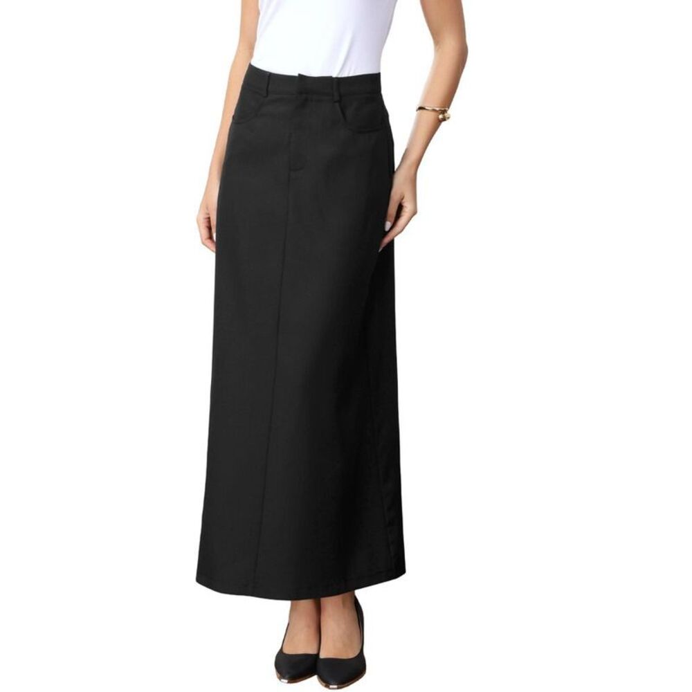 Women's High Waist Pockets Slip Back Office Bodycon Maxi Skirts Small Black